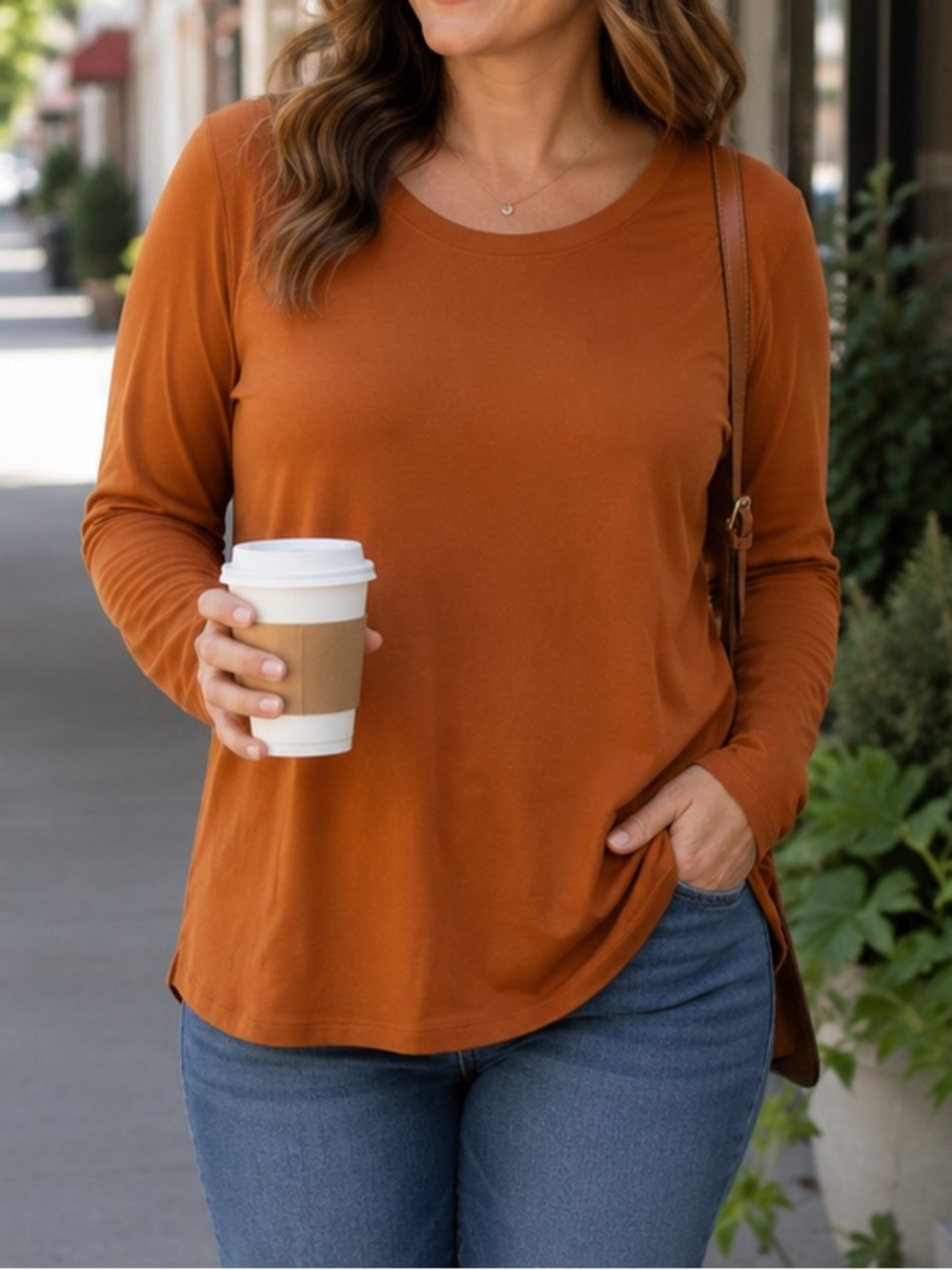 J. Jill Simply Supima Cotton Scoop-Neck Tunic Top Tall L Burnt Orange